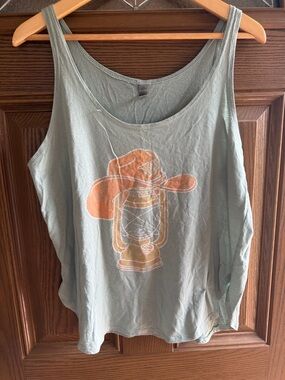 Next Level Apparel Sage Green Tank Top with Orange Lantern Graphic
